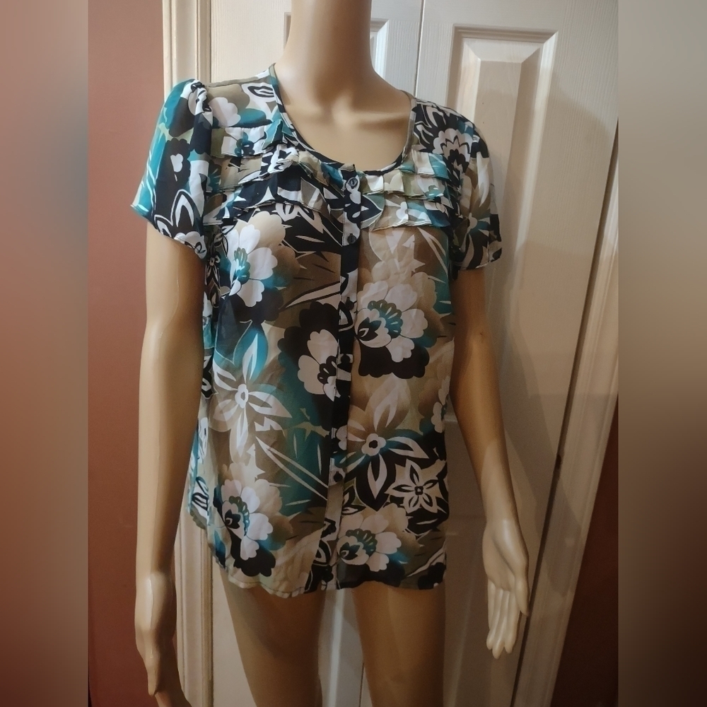 East 5th petite short sleeve floral women's size pxl blouse shirt top